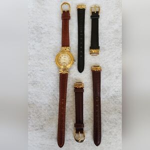Vintage Liz Claiborne Ladies Watch With Brown Leather Band/2 Additional Bands